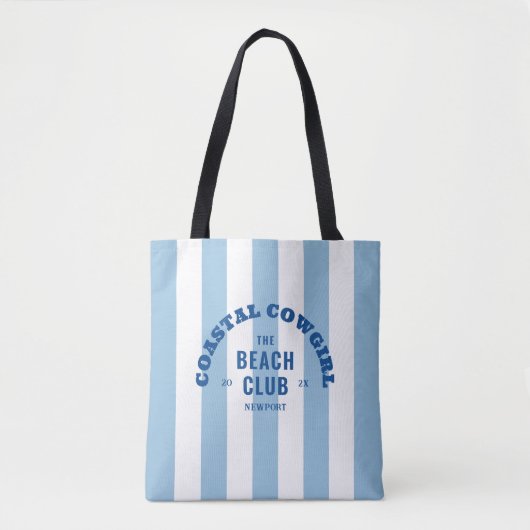 Cowgirl am Strand Der Beach Club Blue Cabana Strei Tasche (Vorderseite)