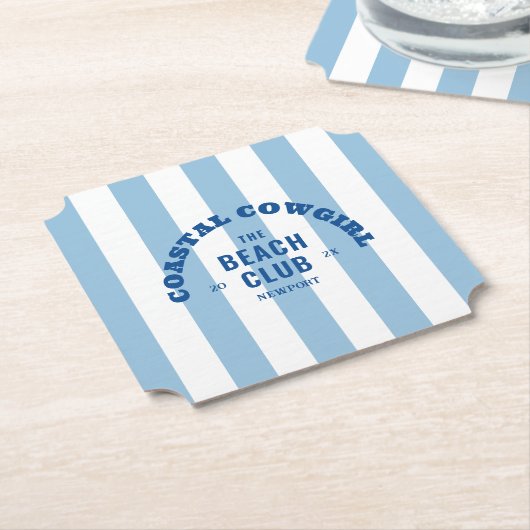 Cowgirl am Strand Der Beach Club Blue Cabana Strei Untersetzer (angewinkelt)