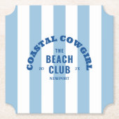 Cowgirl am Strand Der Beach Club Blue Cabana Strei Untersetzer (Vorderseite)