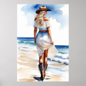 Cowgirl an der Küste Wandern auf dem Strand Wasser Poster (Vorne)