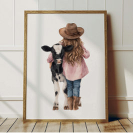 Cowgirl and Cow Poster Kids Western Room Decor
