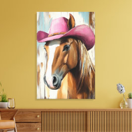 Cowgirl Attitude: Hot Pink Hat Pferd Rustikaler Ch Leinwanddruck