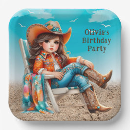 Cowgirl auf der Beach Girl Birthday Party Pappteller