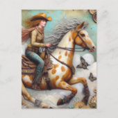 Cowgirl auf einem Appaloosa Pferd Postkarte (Vorderseite)