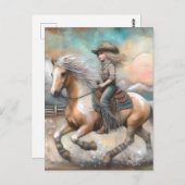 Cowgirl auf einem Pin Postkarte (Vorne/Hinten)