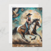 Cowgirl auf einem Pinto Pferd Postkarte (Vorne/Hinten)