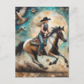 Cowgirl auf einem Pinto Pferd Postkarte (Vorderseite)