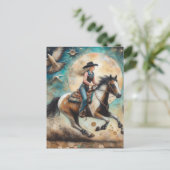 Cowgirl auf einem Pinto Pferd Postkarte (Stehend Vorderseite)