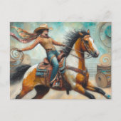 Cowgirl auf einem Pinto Pferd Postkarte (Vorderseite)
