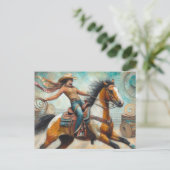 Cowgirl auf einem Pinto Pferd Postkarte (Stehend Vorderseite)