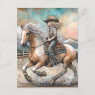 Cowgirl auf einem Pinto Postkarte