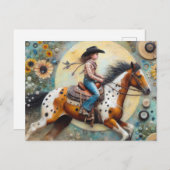 Cowgirl auf einem Pintoloosa Pferd Postkarte (Vorne/Hinten)
