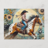 Cowgirl auf einem Pintoloosa Pferd Postkarte (Vorderseite)