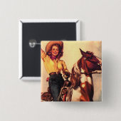 Cowgirl auf ihrem Pferd Button (Vorne & Hinten)