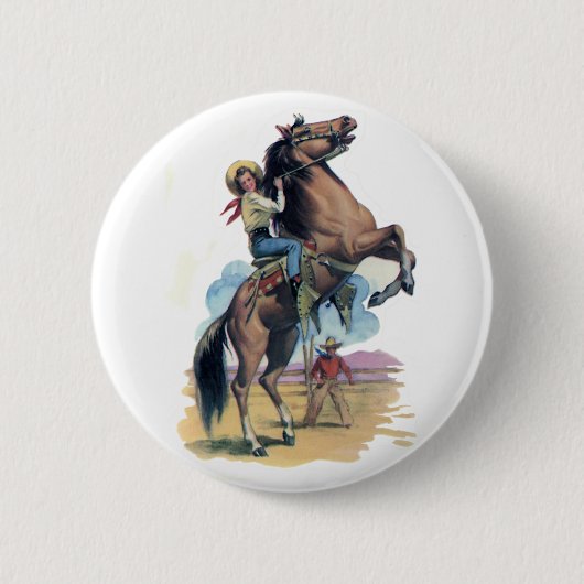 Cowgirl auf Pferd Button (Vorderseite)