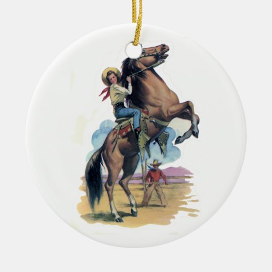 Cowgirl auf Pferd Keramik Ornament (Vorne)