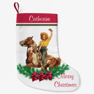 Cowgirl auf Pferd mit Kranz-frohen Weihnachten Kleiner Weihnachtsstrumpf