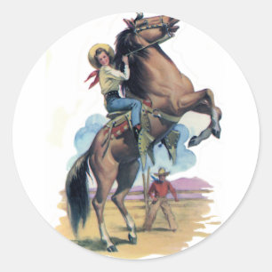 Cowgirl auf Pferd Runder Aufkleber
