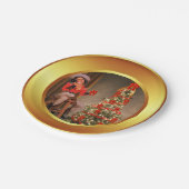 Cowgirl auf Sattel mit Weihnachtsbaum-Tellern Pappteller (Schrägansicht)