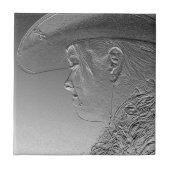 Cowgirl auf silbernem metallischem Hintergrund Fliese (Vorderseite)