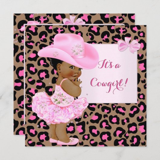 Cowgirl Baby Dusche Pink Leopard Mädchen Ethnic Einladung (Vorne/Hinten)