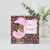 Cowgirl Baby Dusche Pink Leopard Mädchen Ethnic Einladung (Stehend Vorderseite)