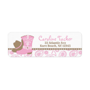 Cowgirl Baby Shower Anschrift Etikett pink und bra