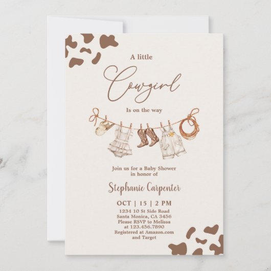 Cowgirl Baby Shower Girl Einladung (Vorderseite)