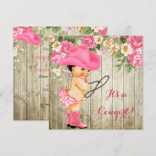 Cowgirl-Baby-Shower-Rosa Stiefel Floral Brünette Einladung