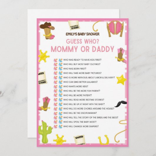 Cowgirl Baby Showgame - Bearbeitbarer Name, 12x18 Einladung (Vorne/Hinten)