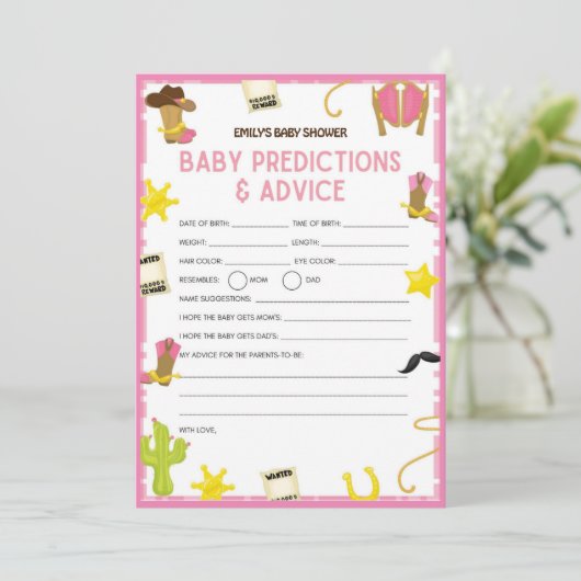 Cowgirl Baby Showgame - Bearbeitbarer Name, 12x18 Einladung (Stehend Vorderseite)