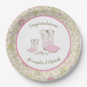 Cowgirl Babydusche Country Western Pink Girl Pappteller
