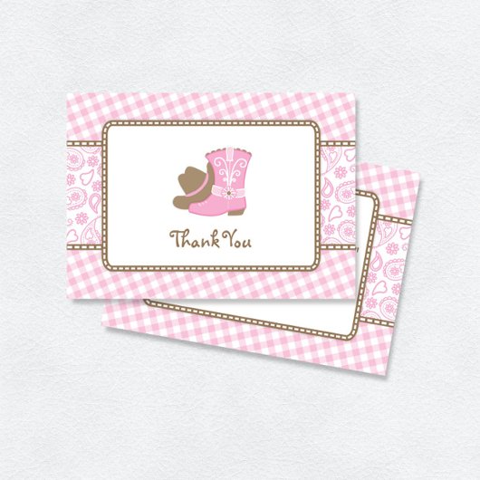 Cowgirl Babydusche Danke, pink und braun Dankeskarte