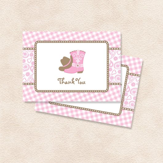Cowgirl Babydusche Danke, pink und braun Dankeskarte