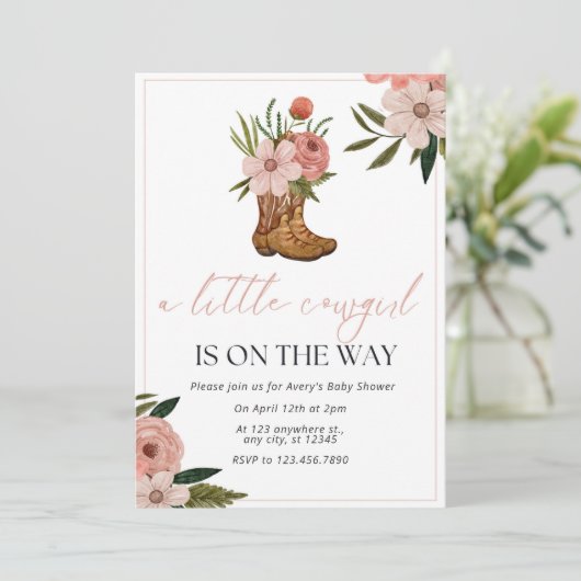 Cowgirl Babydusche Einladung (Stehend Vorderseite)