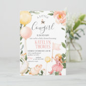 Cowgirl Babydusche Einladung mit Grün (Stehend Vorderseite)