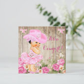 Cowgirl Babydusche Pink Rustic Wood Girl Brünett Einladung (Stehend Vorderseite)