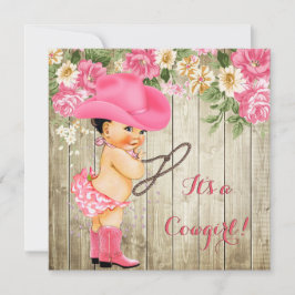 Cowgirl Babydusche Pink Stiefel Brünett Einladung