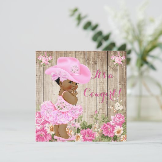 Cowgirl Babydusche Rosa Rustikale Wood Girl Ethnic Einladung (Stehend Vorderseite)