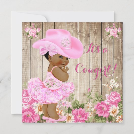 Cowgirl Babydusche Rosa Rustikale Wood Girl Ethnic Einladung (Vorderseite)