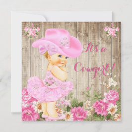 Cowgirl Babydusche Rosa Rustikales Wood Girl Blond Einladung