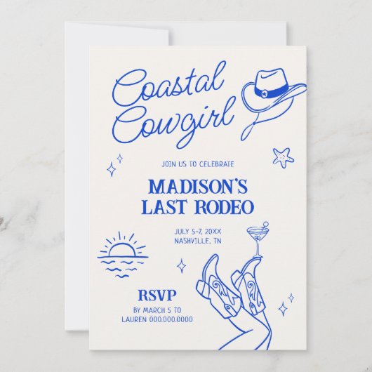 Cowgirl Bachelorette Einladung (Vorderseite)