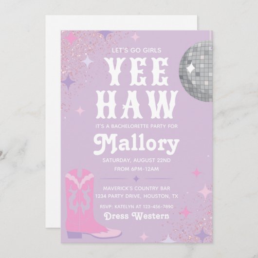 Cowgirl Bachelorette Einladung | Nash Bash (Vorne/Hinten)