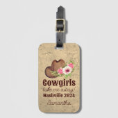 Cowgirl Bachelorette Personalisiert Pink Floral Gepäckanhänger (Vorderseite Vertikal)