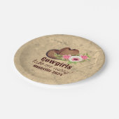 Cowgirl Bachelorette Rustikal Pink Floral Pappteller (Schrägansicht)