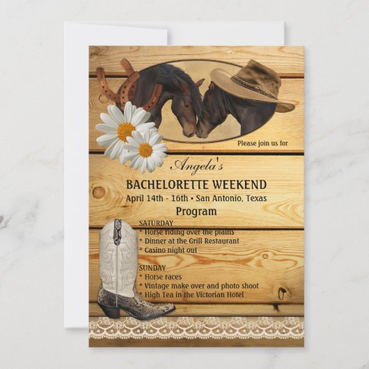 Cowgirl Bachelorette Weekend Programm Einladung (Vorderseite)