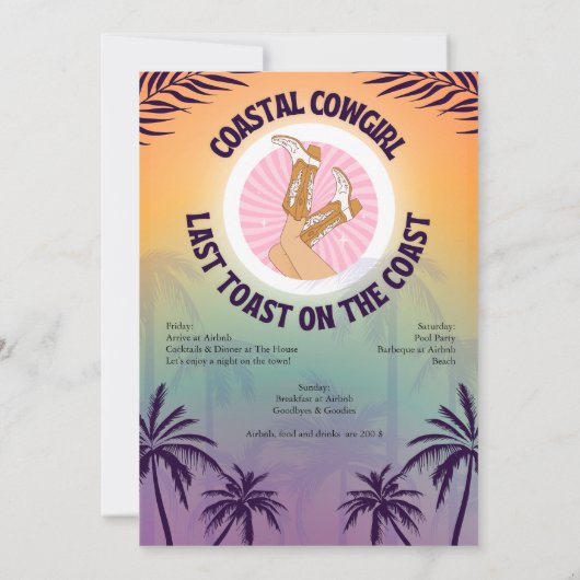 Cowgirl Bachelorette Wochenende Einladung (Rückseite)