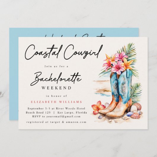 Cowgirl Beach Bachelorette Weekend Einladung (Vorne/Hinten)
