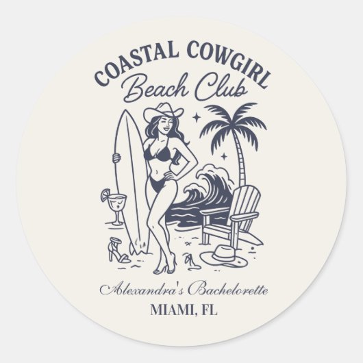 Cowgirl Beach Club Bachelorette Runder Aufkleber (Vorderseite)