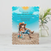 Cowgirl bei der Beach Birthday Party Einladung (Stehend Vorderseite)